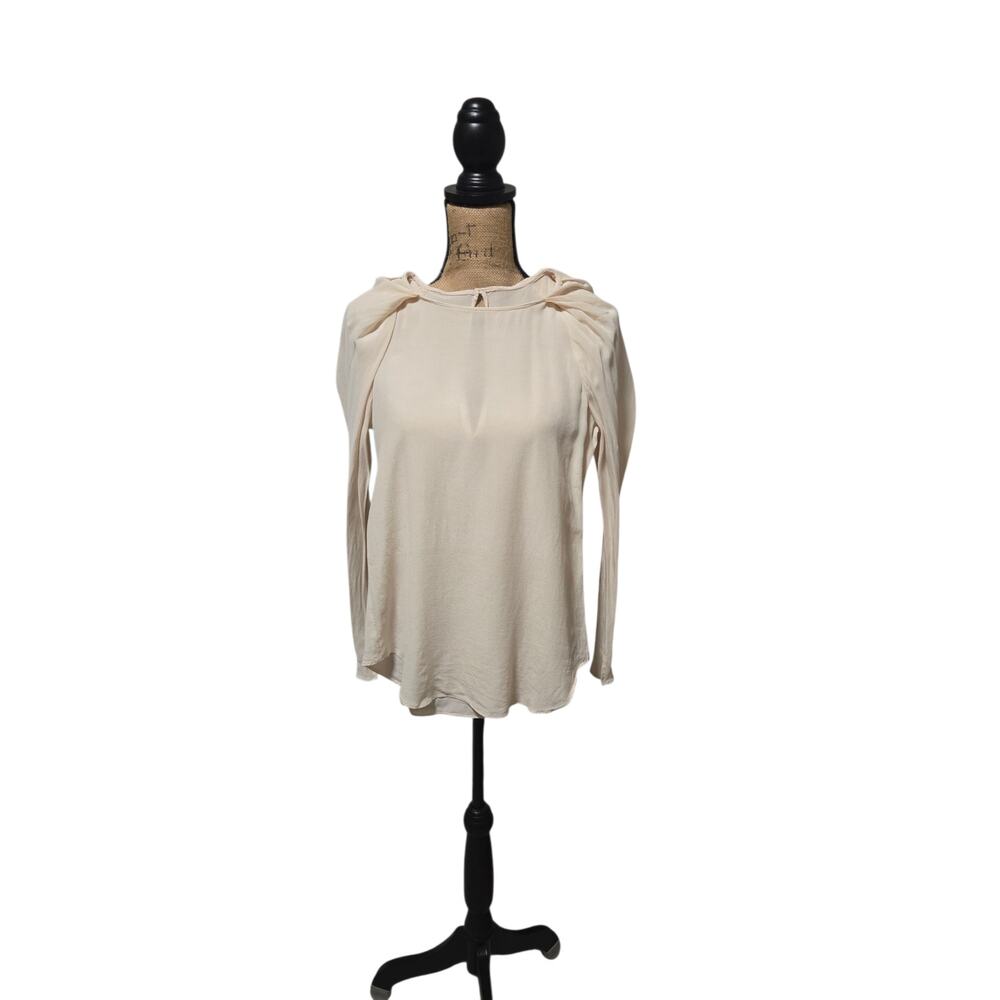 Beige puff sleeve keyhole blouse, size small